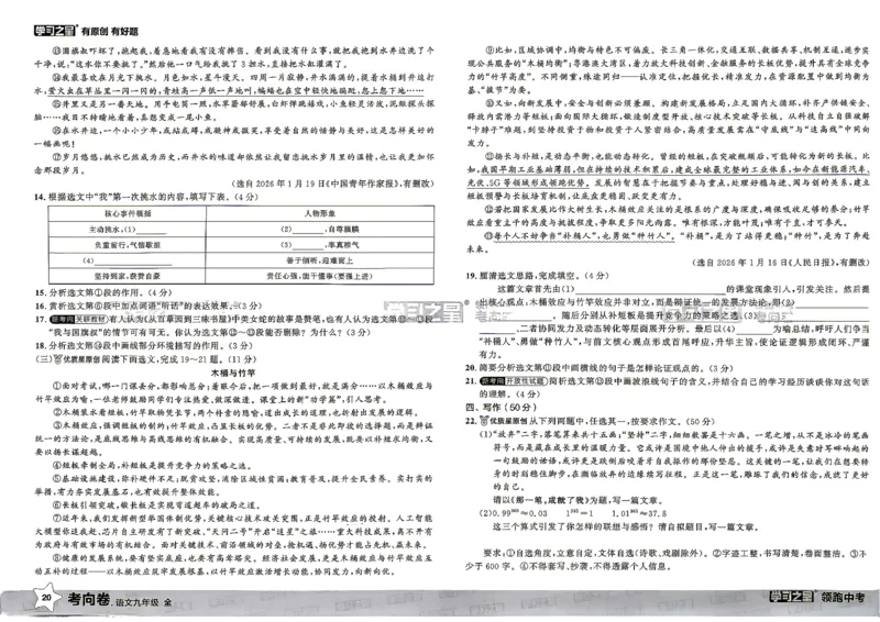 语文考向卷学习之星_中考押题2026《中考押题》系列（9科全套实时更新中）_领跑2026版中考《领跑考向卷》语数英物化（辽宁）_2026领跑中考考向卷语文