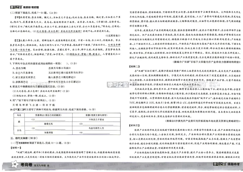 语文考向卷学习之星_中考押题2026《中考押题》系列（9科全套实时更新中）_领跑2026版中考《领跑考向卷》语数英物化（辽宁）_2026领跑中考考向卷语文