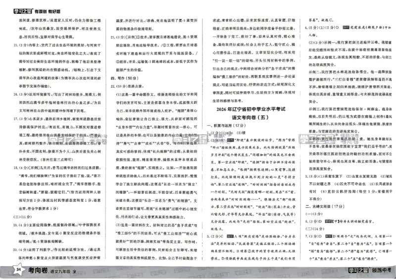 语文考向卷学习之星_中考押题2026《中考押题》系列（9科全套实时更新中）_领跑2026版中考《领跑考向卷》语数英物化（辽宁）_2026领跑中考考向卷语文