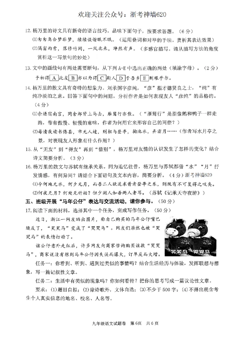 语文卷-2604丽水一模_中考押题2026《中考押题》系列（9科全套实时更新中）_浙江2026版中考《浙江一模二模》多地区全套（浙江）_2604丽水一模