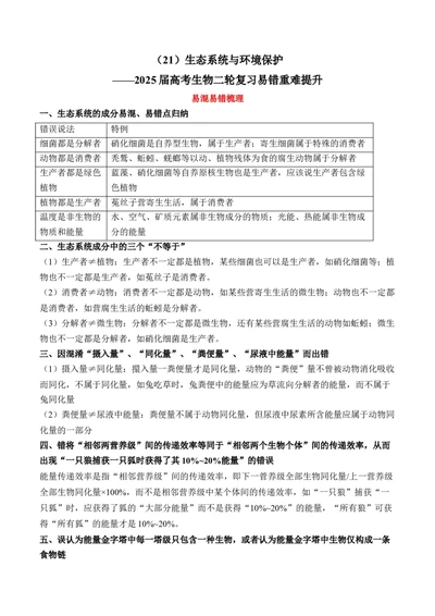 （21）生态系统与环境保护&mdash;&mdash;2025届高考生物二轮复习易错重难提升学案（含解析）_2025年新高考资料_二轮复习_2025届高考生物二轮复习易错重难提升（含解析）