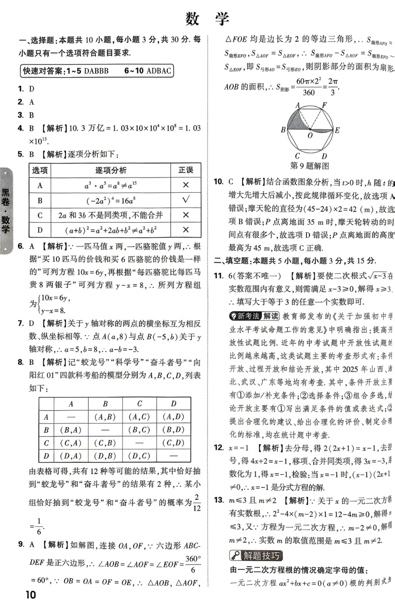 黑卷数学答案_中考押题2026《中考押题》系列（9科全套实时更新中）_万唯2026版初中《万唯黑白卷》7科全套（山东）_2026《万唯中考&bull;山东黑白卷》数学