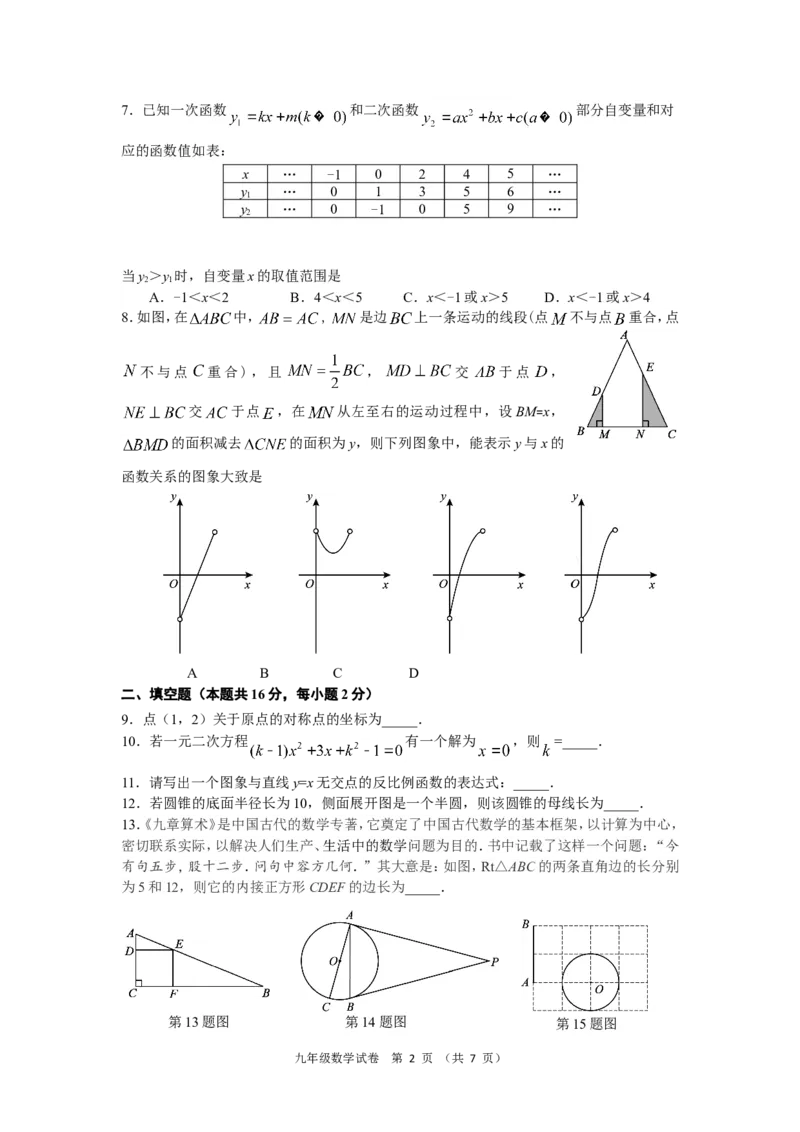 朝阳_人教版数学九年级上册_版本一_人教版数学九年级上册（RJ）--7期中、期末、月考、中考真题_人教版数学九年级上册（RJ）--7期中、期末、月考、中考真题_期中、期末、月考真题