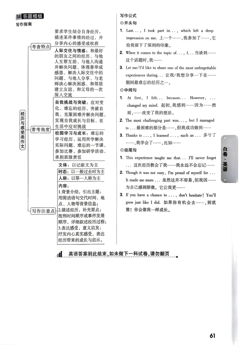 英语白卷答案_中考押题2026《中考押题》系列（9科全套实时更新中）_万唯2026版初中《万唯黑白卷》7科全套（武汉）_英语