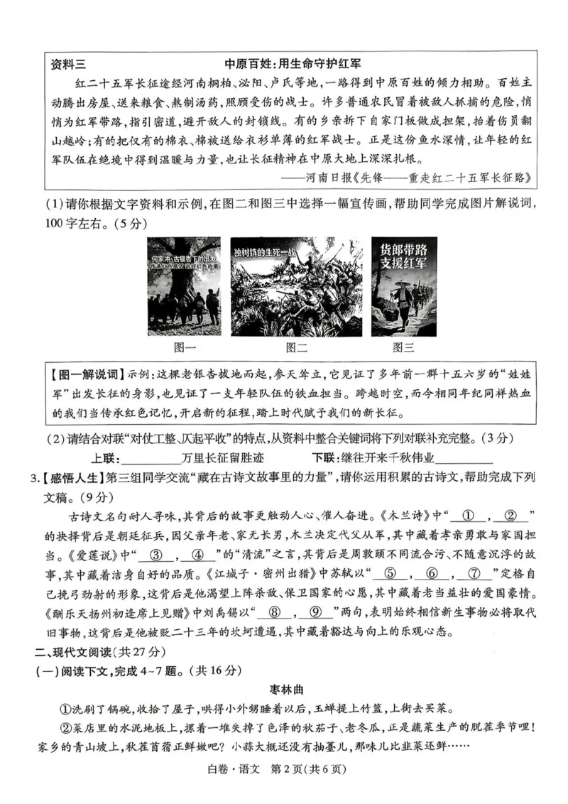 语文白卷_中考押题2026《中考押题》系列（9科全套实时更新中）_万唯2026版初中《万唯黑白卷》7科全套（河南）