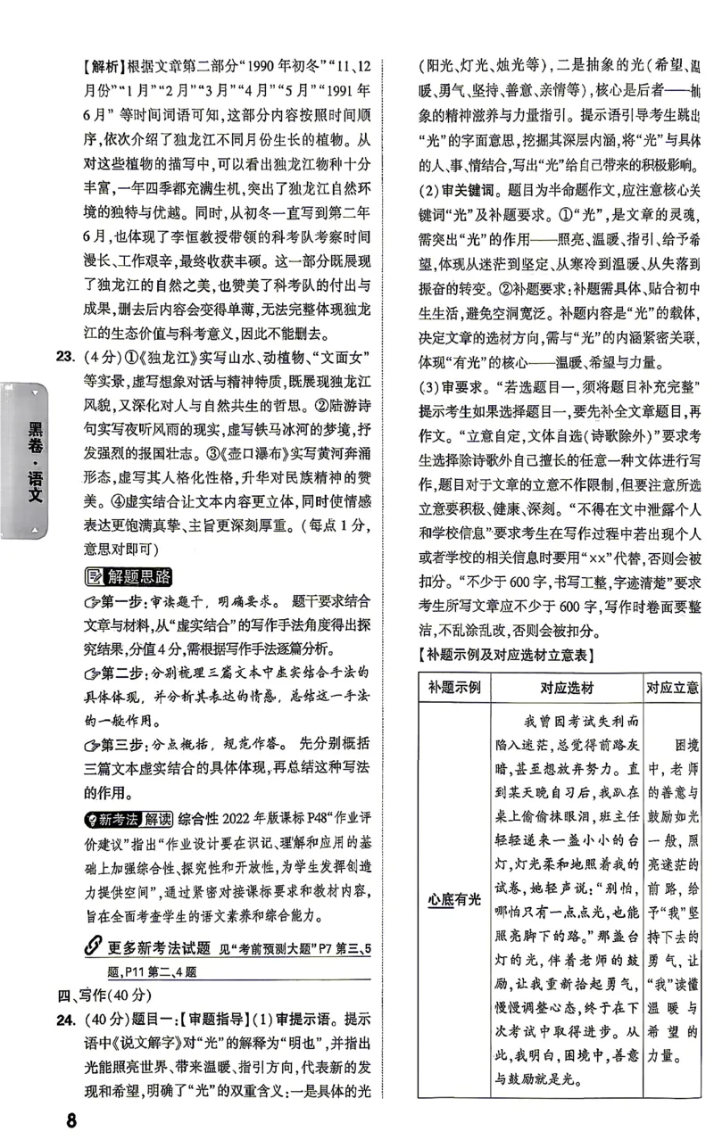 语文-26云南黑白卷-黑卷答案_2026中考押题卷合集_2026中考黑白卷合集_2026版初中《万唯黑白卷》7科全套（云南）_2026《万唯中考&bull;云南黑白卷》语文
