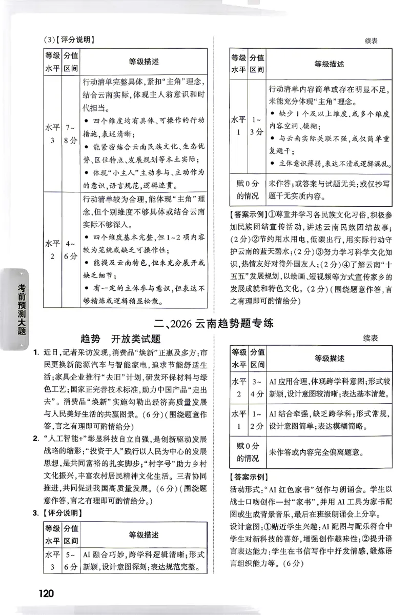 道法-考前预测大题答案-6_2026中考押题卷合集_2026中考黑白卷合集_2026版初中《万唯黑白卷》7科全套（云南）_2026《万唯中考&bull;云南黑白卷》道法