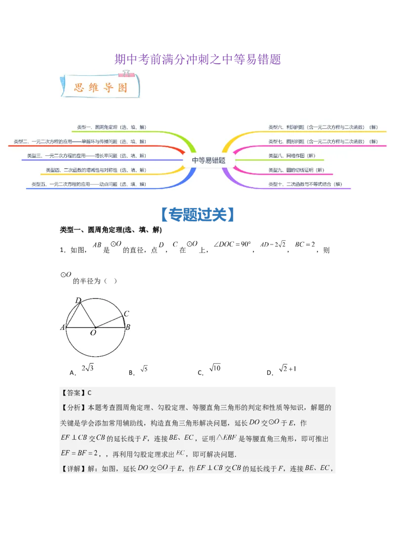 期中考前满分冲刺之中等易错题（教师版）（人教版2024新教材）_人教版数学九年级上册_版本二_九年级数学上册（人教版）_基础中等题型过关专练-U343_2026版