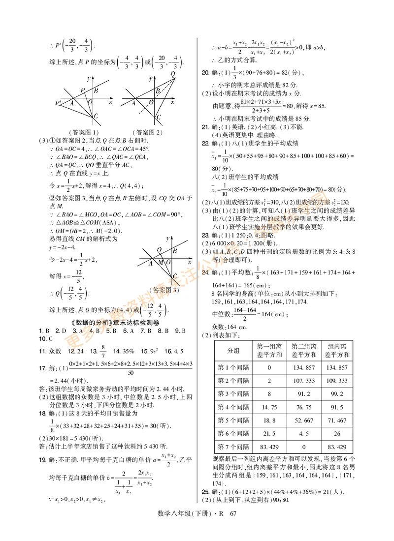 高分突破-数学-8下-详细参考答案_2026中考押题卷合集_2026新中考中考全科资料_2026春初中数学八年级下册《高分突破》含答案（人教版）(1)