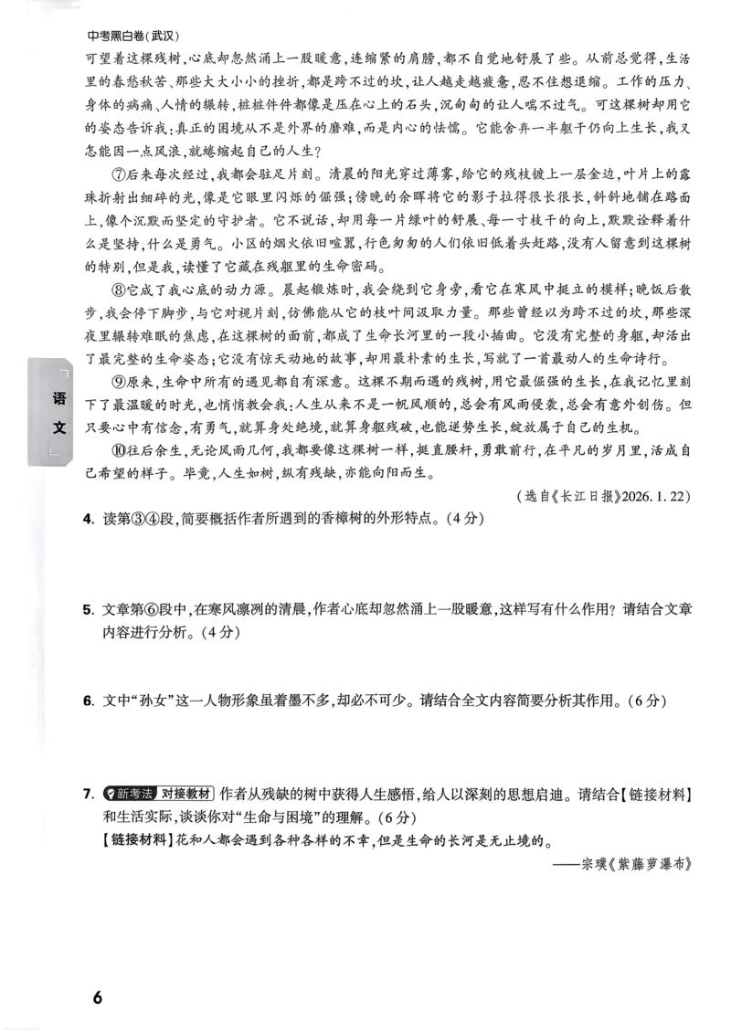 语文考前预测大题_中考押题2026《中考押题》系列（9科全套实时更新中）_万唯2026版初中《万唯黑白卷》7科全套（武汉）_语文