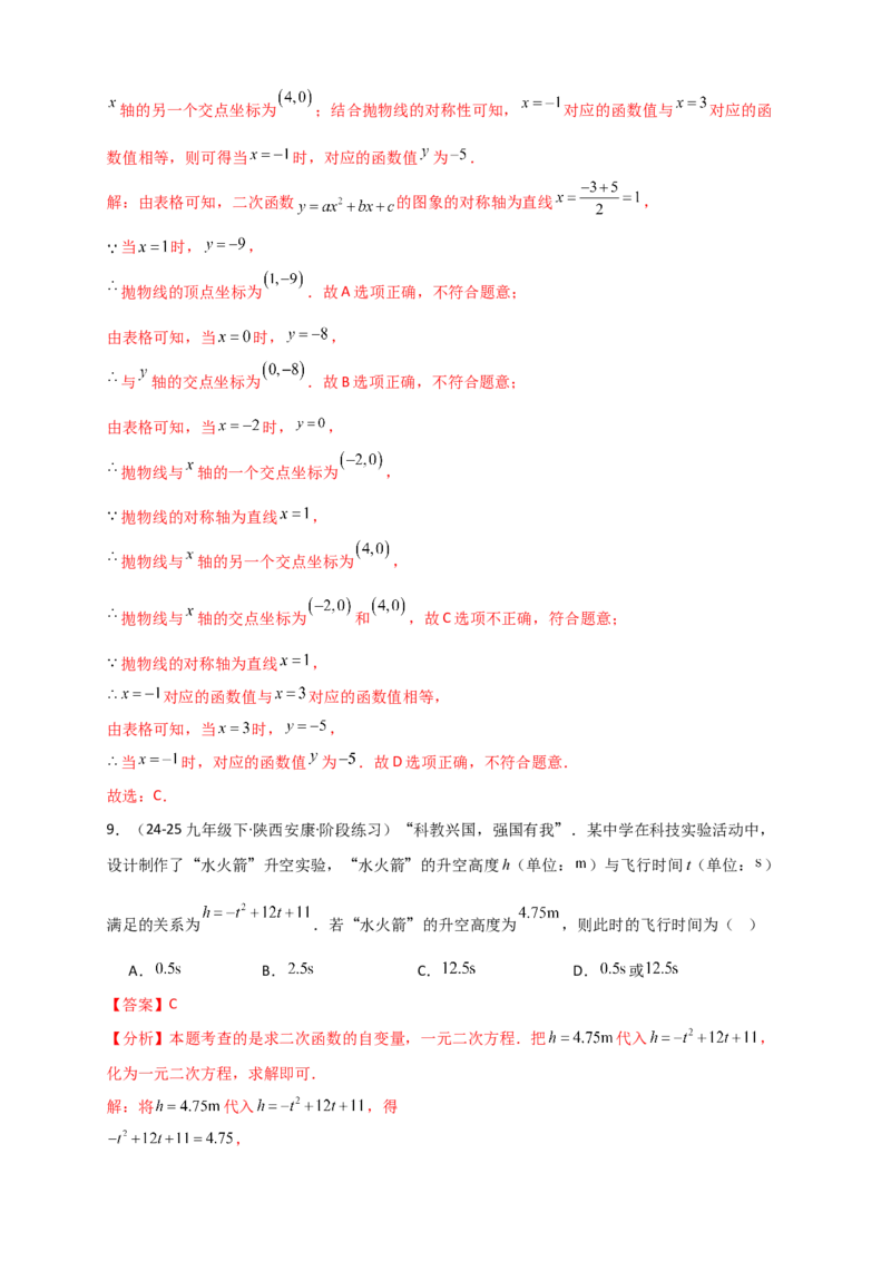 第22章二次函数（单元卷）（教师版）（人教版）_人教版数学九年级上册_版本二_九年级数学上册（人教版）_专题突破练习-V4_2026版