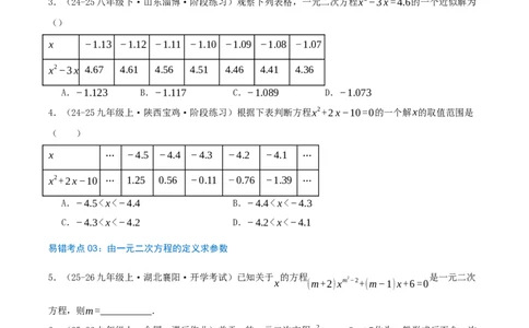 第21章一元二次方程（23个高频易错考点训练共46题）原卷版_人教版数学九年级上册_版本二_九年级数学上册（人教版）_重难点专题提优-V8_2026版