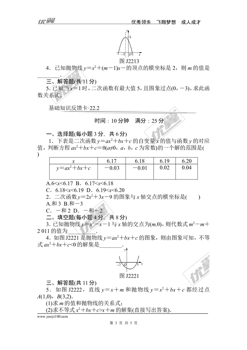 第22章《二次函数》基础练习(5套)_人教版数学九年级上册_版本一_人教版数学九年级上册（RJ）--4单元测试卷_人教版数学九年级上册（RJ）--4单元测试卷_章复习资料