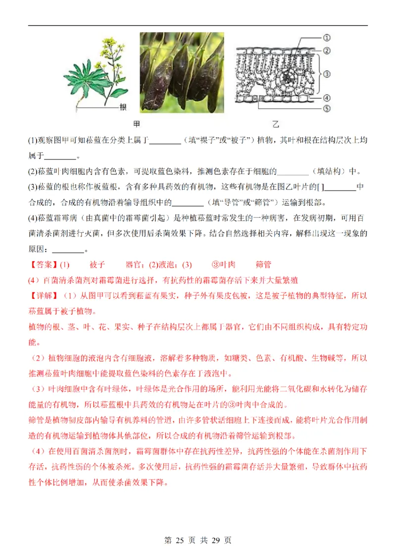 2025中考(会考)生物考前押题卷（广州卷）_幼小初教辅资料_中考_2025中考各科押题卷+模拟卷（含全国）