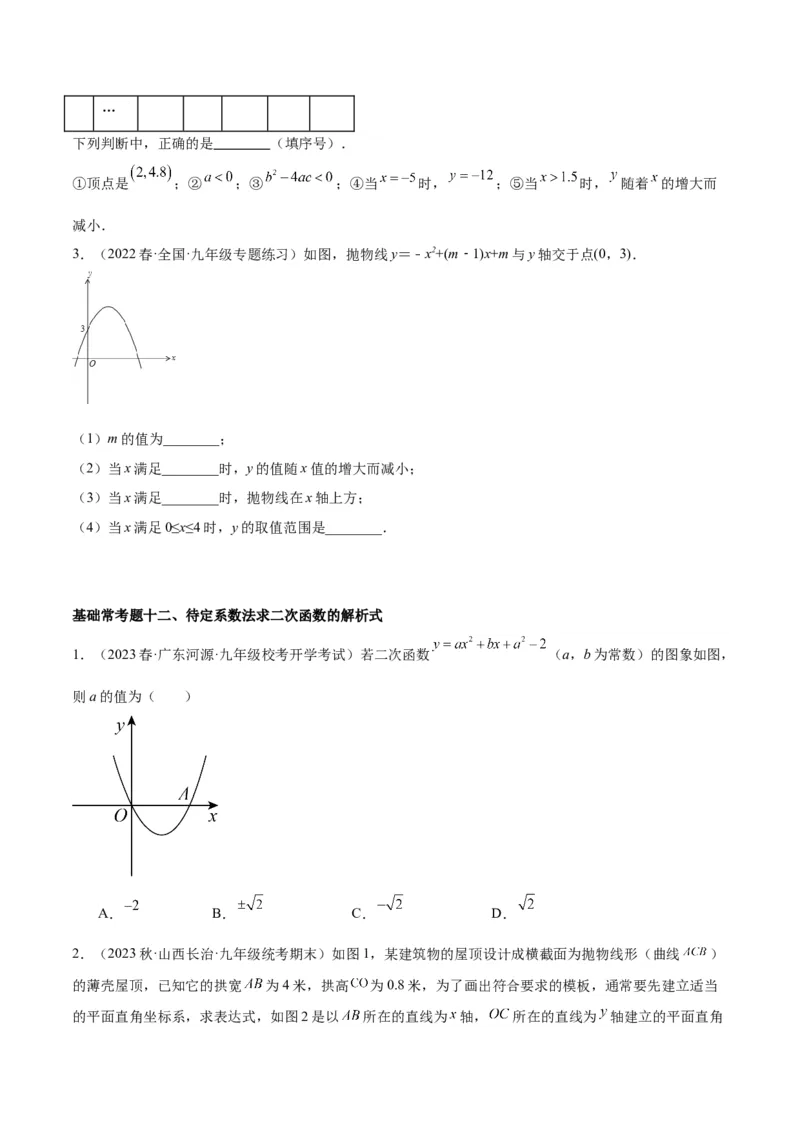 第二十二章二次函数基础常考60题（20个考点）专练（学生版）_人教版数学九年级上册_版本二_九年级数学上册（人教版）_重难点专题提升-V7_2024版