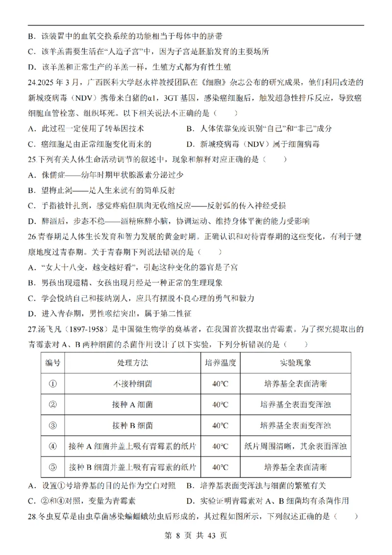 2025中考(会考)生物考前押题卷（青岛卷）_幼小初教辅资料_中考_2025中考各科押题卷+模拟卷（含全国）