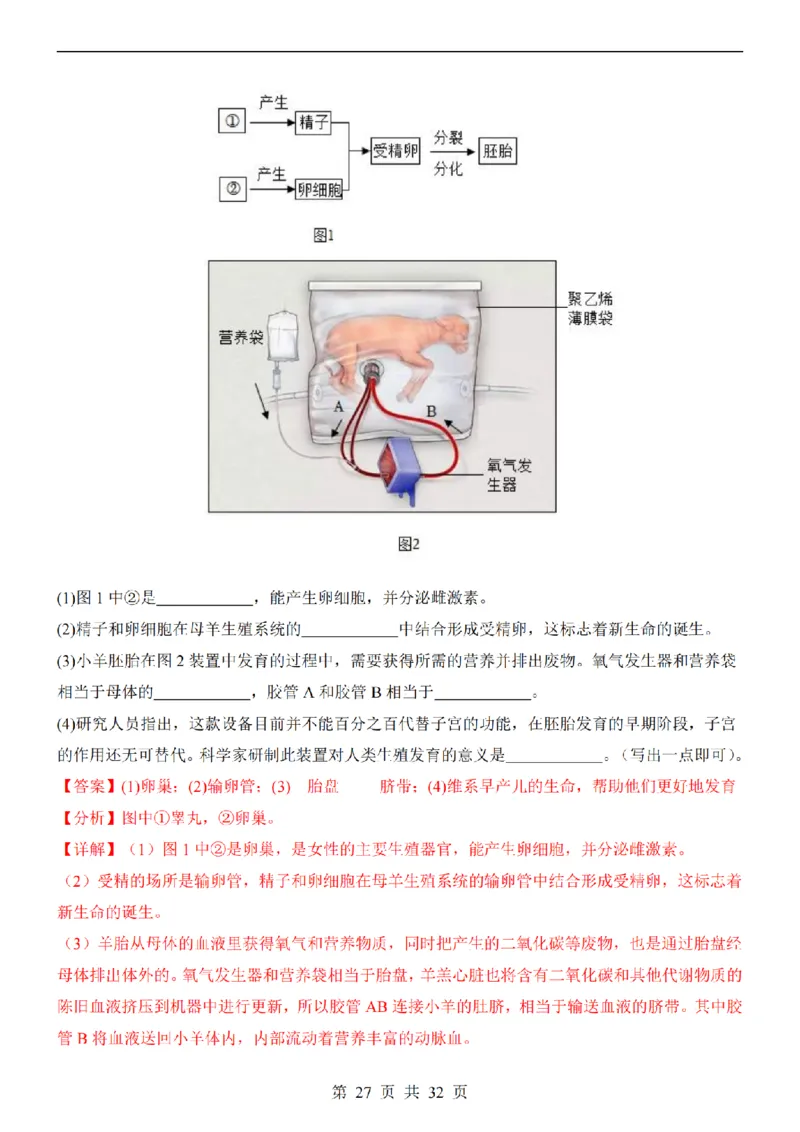 2025中考(会考)生物考前押题卷（长沙卷）_幼小初教辅资料_中考_2025中考各科押题卷+模拟卷（含全国）