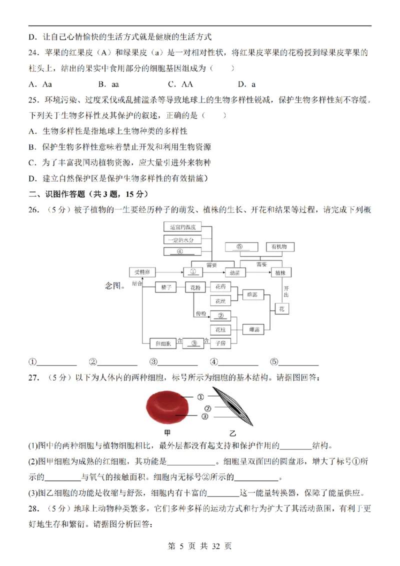 2025中考(会考)生物考前押题卷（长沙卷）_幼小初教辅资料_中考_2025中考各科押题卷+模拟卷（含全国）