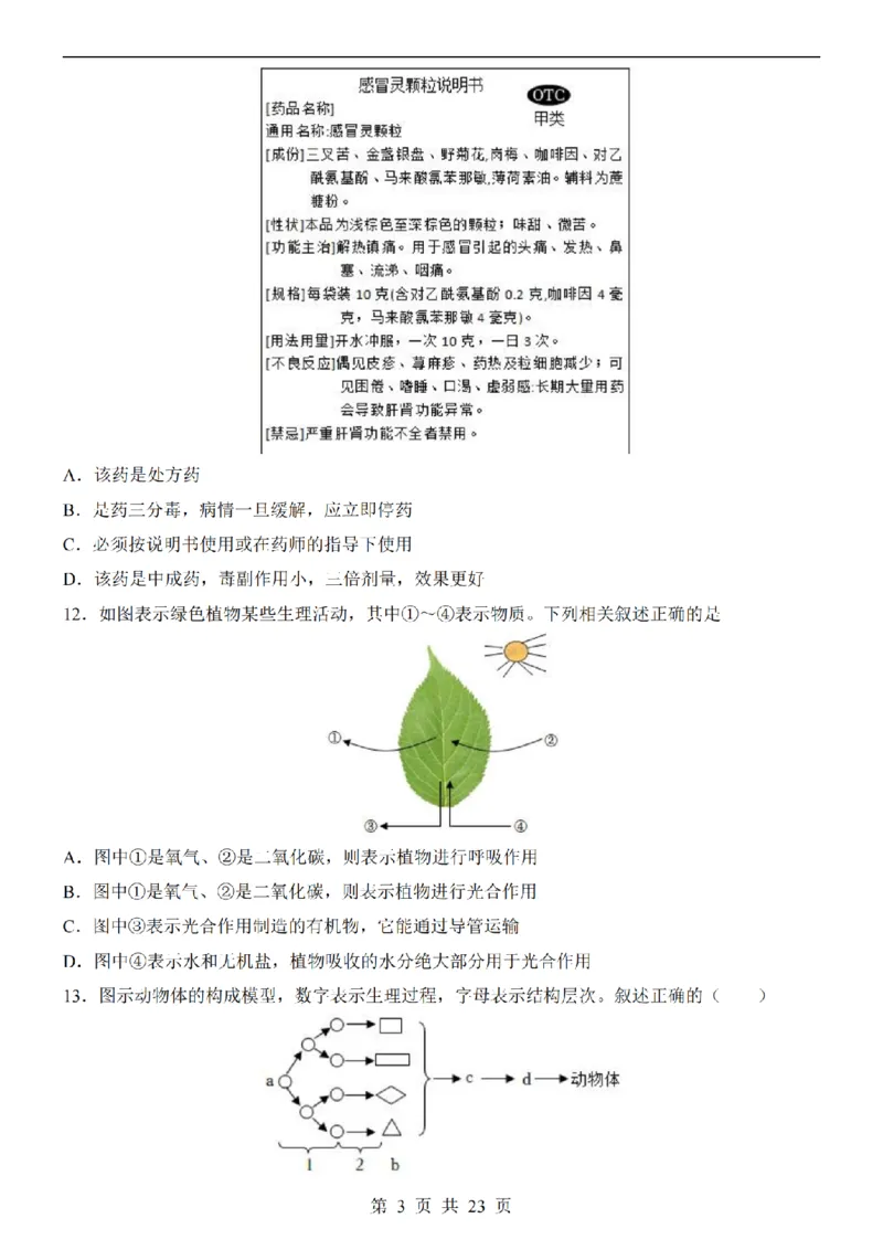 2025中考(会考)生物考前押题卷（广西卷）_幼小初教辅资料_中考_2025中考各科押题卷+模拟卷（含全国）
