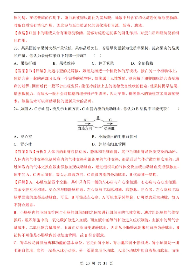 2025中考(会考)生物考前押题卷（福建卷）_幼小初教辅资料_中考_2025中考各科押题卷+模拟卷（含全国）