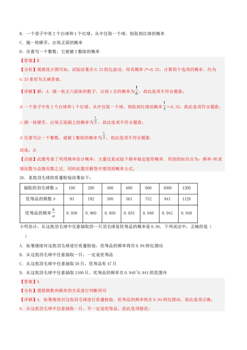 第二十五章概率初步（知识清单）解析版-（人教版）_人教版数学九年级上册_版本二_九年级数学上册（人教版）_知识总结_知识清单