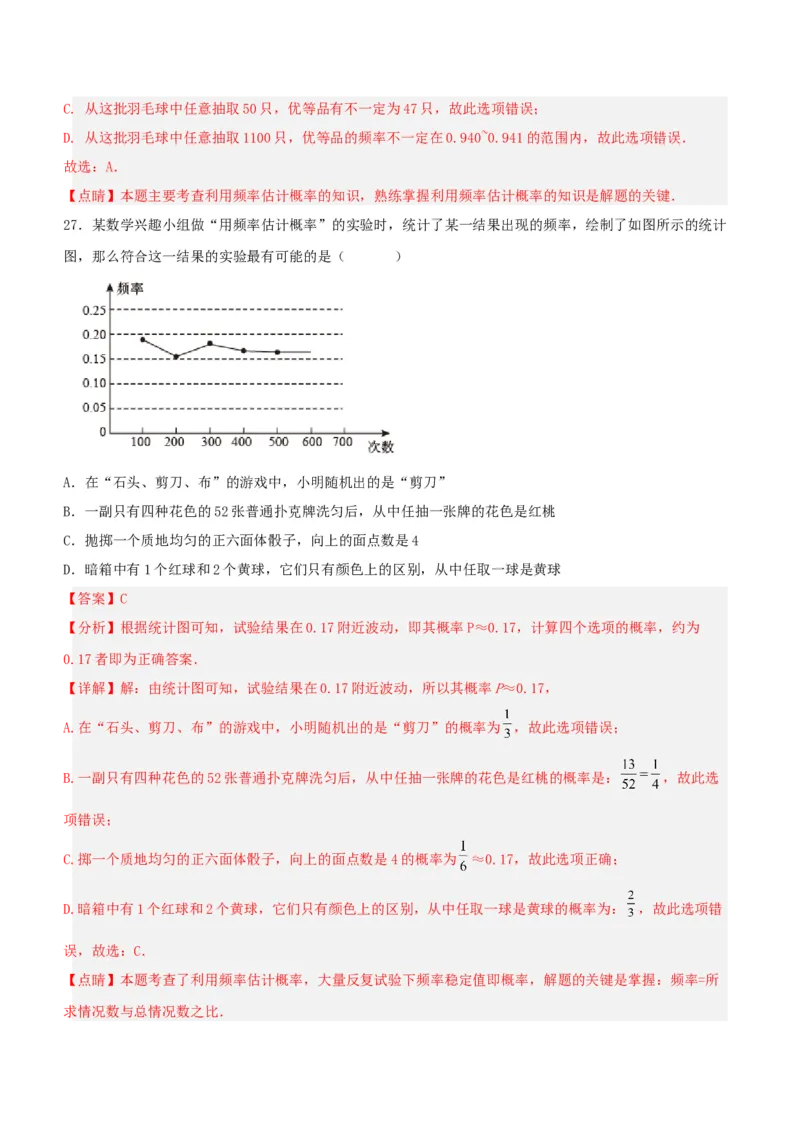 第二十五章概率初步（知识清单）解析版-（人教版）_人教版数学九年级上册_版本二_九年级数学上册（人教版）_知识总结_知识清单