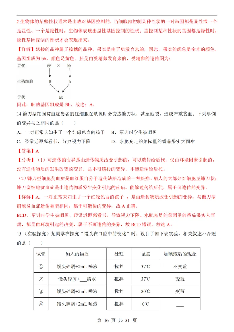 2025中考(会考)生物考前押题卷（济南卷）_幼小初教辅资料_中考_2025中考各科押题卷+模拟卷（含全国）