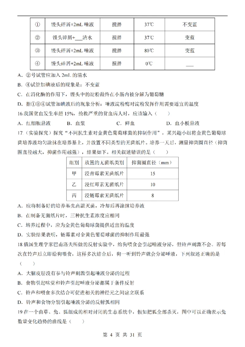 2025中考(会考)生物考前押题卷（济南卷）_幼小初教辅资料_中考_2025中考各科押题卷+模拟卷（含全国）