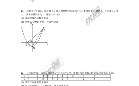 第二十二章二次函数周周测2（22.1）_人教版数学九年级上册_版本一_人教版数学九年级上册（RJ）--6周周测_人教版数学九年级上册（RJ）--6周周测