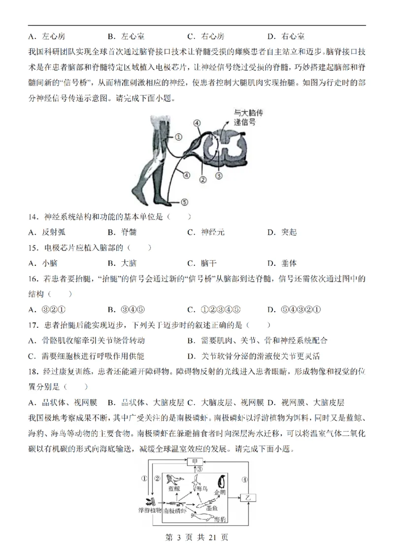 2025中考(会考)生物考前押题卷（深圳卷）_幼小初教辅资料_中考_2025中考各科押题卷+模拟卷（含全国）