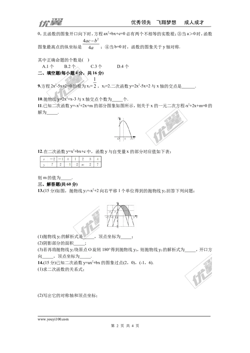 第二十二章二次函数周周测1（22.1.4-22.2.2）_人教版数学九年级上册_版本一_人教版数学九年级上册（RJ）--6周周测_人教版数学九年级上册（RJ）--6周周测
