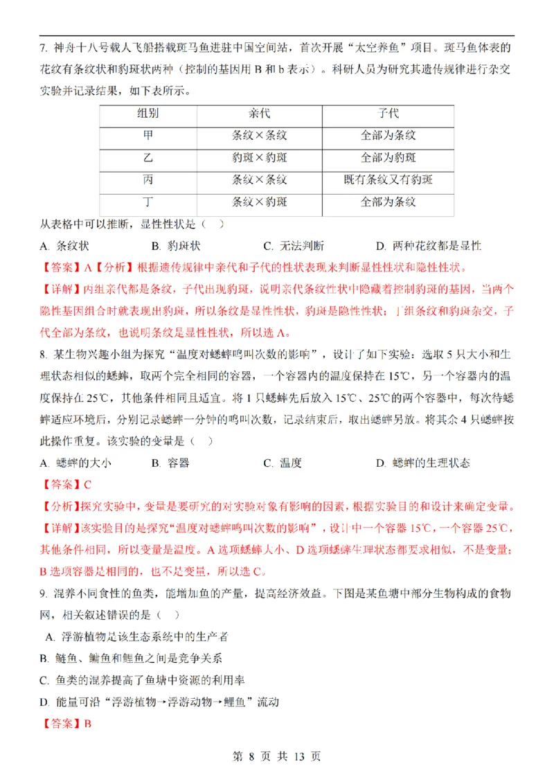 2025中考(会考)生物考前押题卷（安徽卷）_幼小初教辅资料_中考_2025中考各科押题卷+模拟卷（含全国）