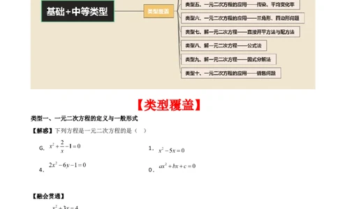 第二十一章一元二次方程（学生版）（基础+中等类型）-（人教版）_人教版数学九年级上册_版本二_九年级数学上册（人教版）_基础中等题型过关专练-U343_2026版