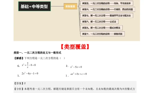 第二十一章一元二次方程（教师版）（基础+中等类型）-（人教版）_人教版数学九年级上册_版本二_九年级数学上册（人教版）_基础中等题型过关专练-U343_2026版