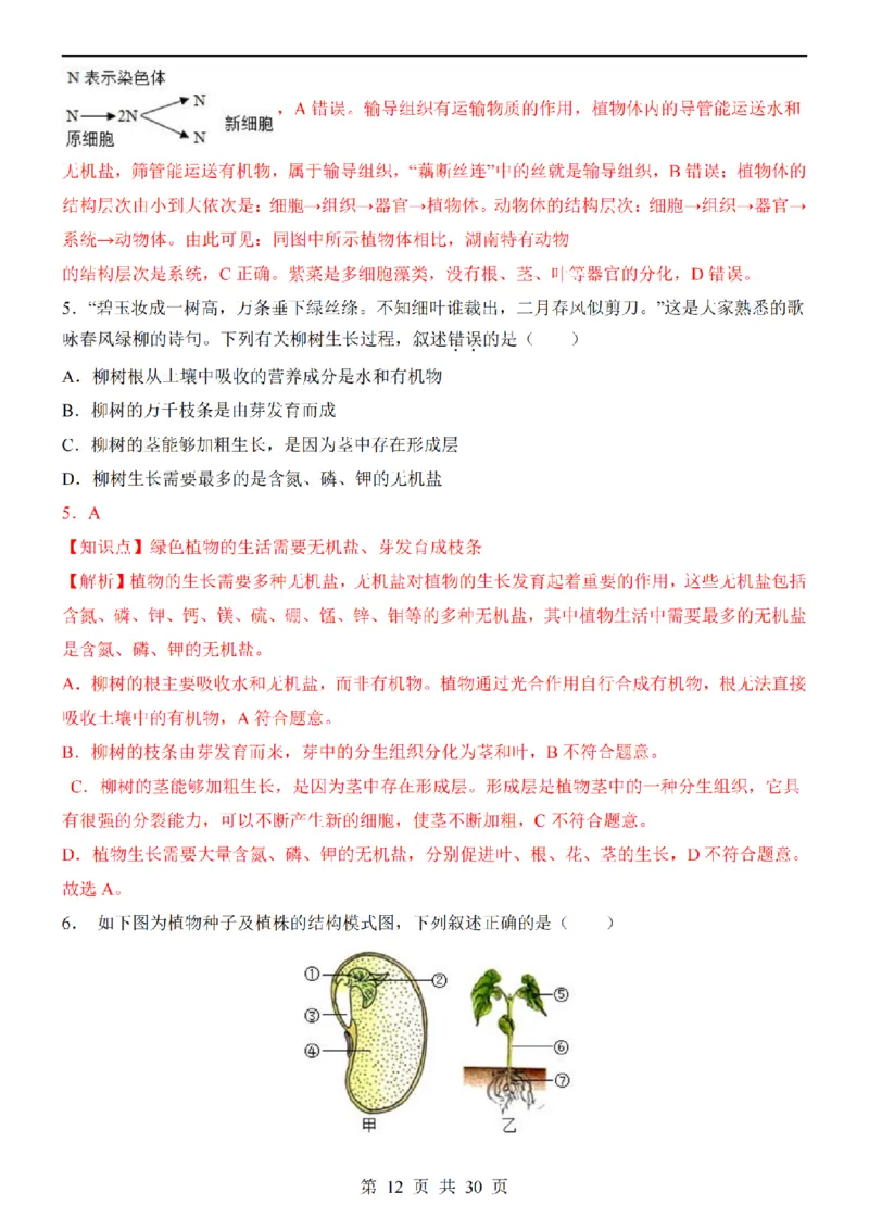 2025中考(会考)生物考前押题卷（湖南卷）_幼小初教辅资料_中考_2025中考各科押题卷+模拟卷（含全国）