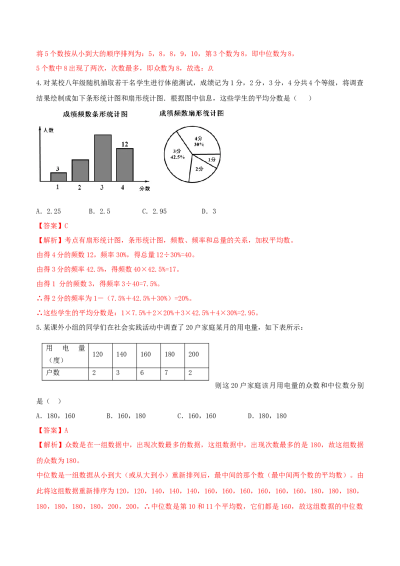 20.1数据的集中趋势（解析版）-2020-2021学年八年级数学下册精讲精练（人教版）_1、初中学习资料_4-2、数学_4-2-4、初二数学下册_人教数学八年级下课时练习（088份）