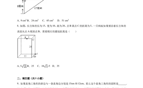 1.3勾股定理的应用同步检测试卷含答案_1、初中学习资料_2024秋改版_七上数学最新版课件_八上北师大版_北8数上其他试卷+重点讲练_第一章勾股定理_同步练习