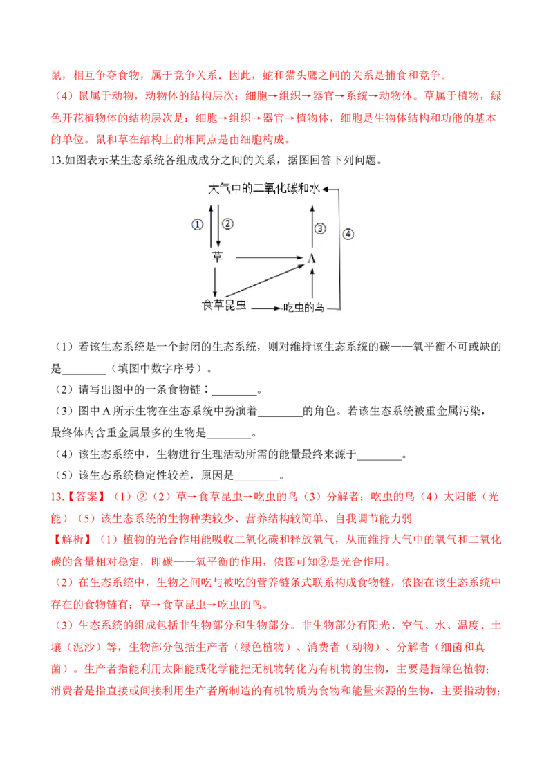 1.2.2生物与环境组成生态系统（习题）-2022-2023学年七年级生物上册同步优质备课资源（人教版）（解析版）_1、初中学习资料_4-6、生物_4-6-1、初一生物上册_同步练习-138份