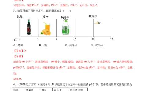 10.2.2溶液酸碱度的表示法&mdash;&mdash;pH（人教版）（解析版）_1、初中学习资料_4-5、化学_4-5-5、初三化学下册_人教化学九年级下课时练习（072份）_九年级化学下册同步课时轻松过（人教版）