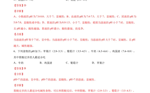 10.2.2溶液酸碱度的表示法&mdash;&mdash;pH（人教版）（解析版）_1、初中学习资料_4-5、化学_4-5-5、初三化学下册_人教化学九年级下课时练习（072份）_九年级化学下册同步课时轻松过（人教版）
