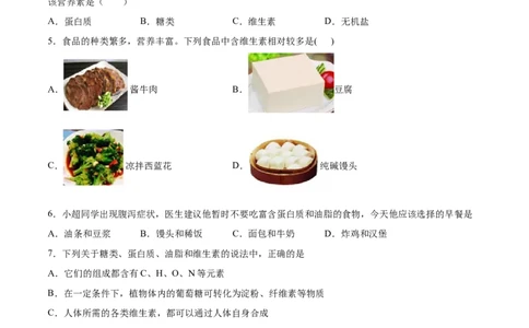 12.1人类重要的营养物质（人教版）（原卷版）_1、初中学习资料_4-5、化学_4-5-5、初三化学下册_人教化学九年级下课时练习（072份）_九年级化学下册同步课时轻松过（人教版）