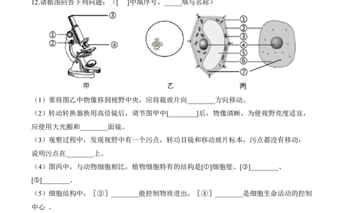 2.1.4细胞的生活（习题）-2022-2023学年七年级生物上册同步优质备课资源（人教版）（原卷版）_1、初中学习资料_4-6、生物_4-6-1、初一生物上册_同步练习-138份_1、同步第1套新更新23份