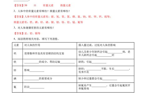 12.2化学元素与人体健康（人教版）（解析版）_1、初中学习资料_4-5、化学_4-5-5、初三化学下册_人教化学九年级下课时练习（072份）_九年级化学下册同步课时轻松过（人教版）