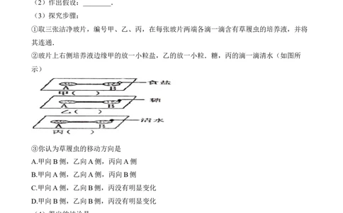 2.2.4单细胞生物（习题）-2022-2023学年七年级生物上册同步优质备课资源（人教版）（原卷版）_1、初中学习资料_4-6、生物_4-6-1、初一生物上册_同步练习-138份_1、同步第1套新更新23份