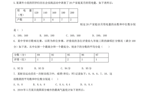 20.1数据的集中趋势（原卷版）-2020-2021学年八年级数学下册精讲精练（人教版）_1、初中学习资料_4-2、数学_4-2-4、初二数学下册_人教数学八年级下课时练习（088份）