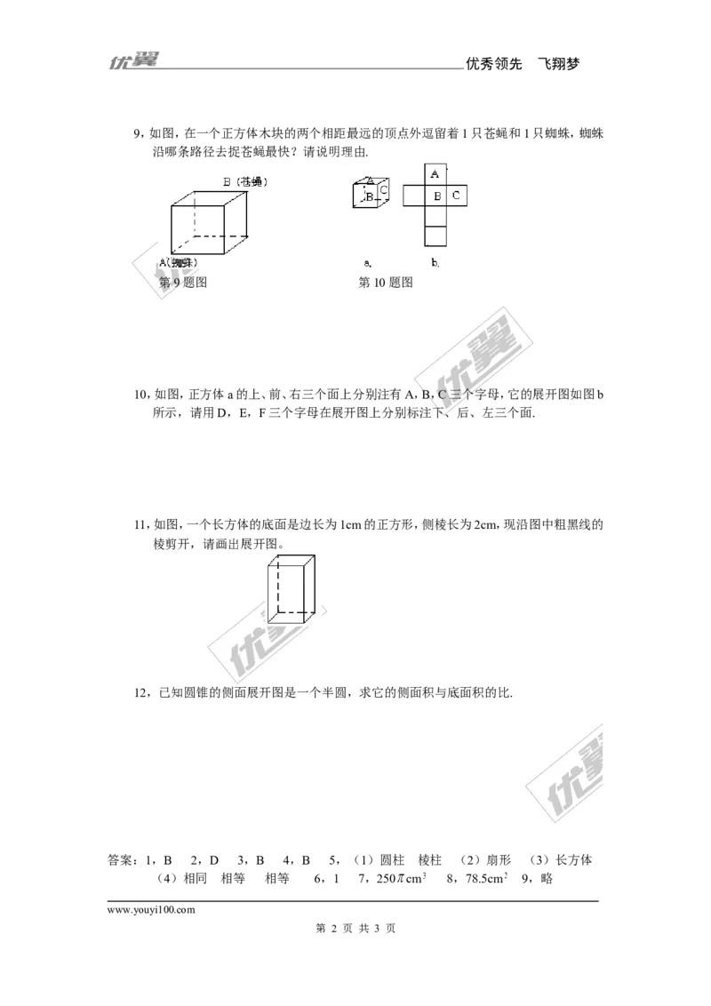1.2展开与折叠1_1、初中学习资料_4-2、数学_北师大版_北师大版初中数学7上_2022秋七数上(BS)--各阶段精品试题_同步练习