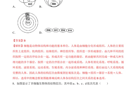 2.2.2动物体的结构层次（习题）-2022-2023学年七年级生物上册同步优质备课资源（人教版）（解析版）_1、初中学习资料_4-6、生物_4-6-1、初一生物上册_同步练习-138份