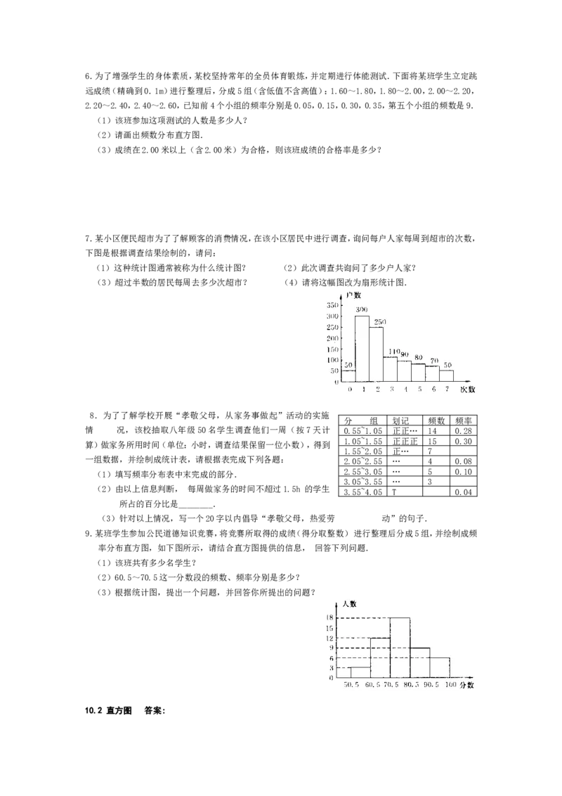 10.2　直方图　　同步练习_1、初中学习资料_4-2、数学_4-2-2、初一数学下册_人教数学七年级下课时练习（148份）_同步练习（第3套含答案）（共59份）