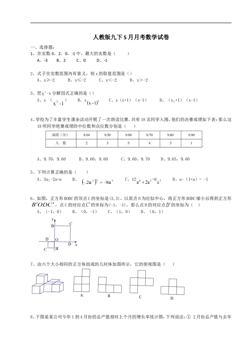 2015-2016学年九年级下学期5月月考数学试卷及答案_1、初中学习资料_2024秋改版_七上数学最新版课件_沪科版七上课课件_数学中考真题卷（2019-2023）_名校真题试卷_月考