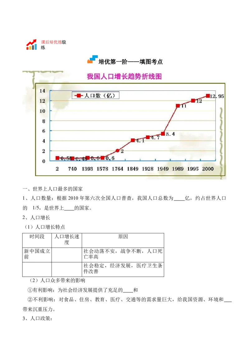 1.2人口-2022-2023学年八年级地理上册课后培优分级练（人教版）（原卷版）_1、初中学习资料_4-8、地理_4-8-3、初二地理上册_1.地理8上同步练习（25）